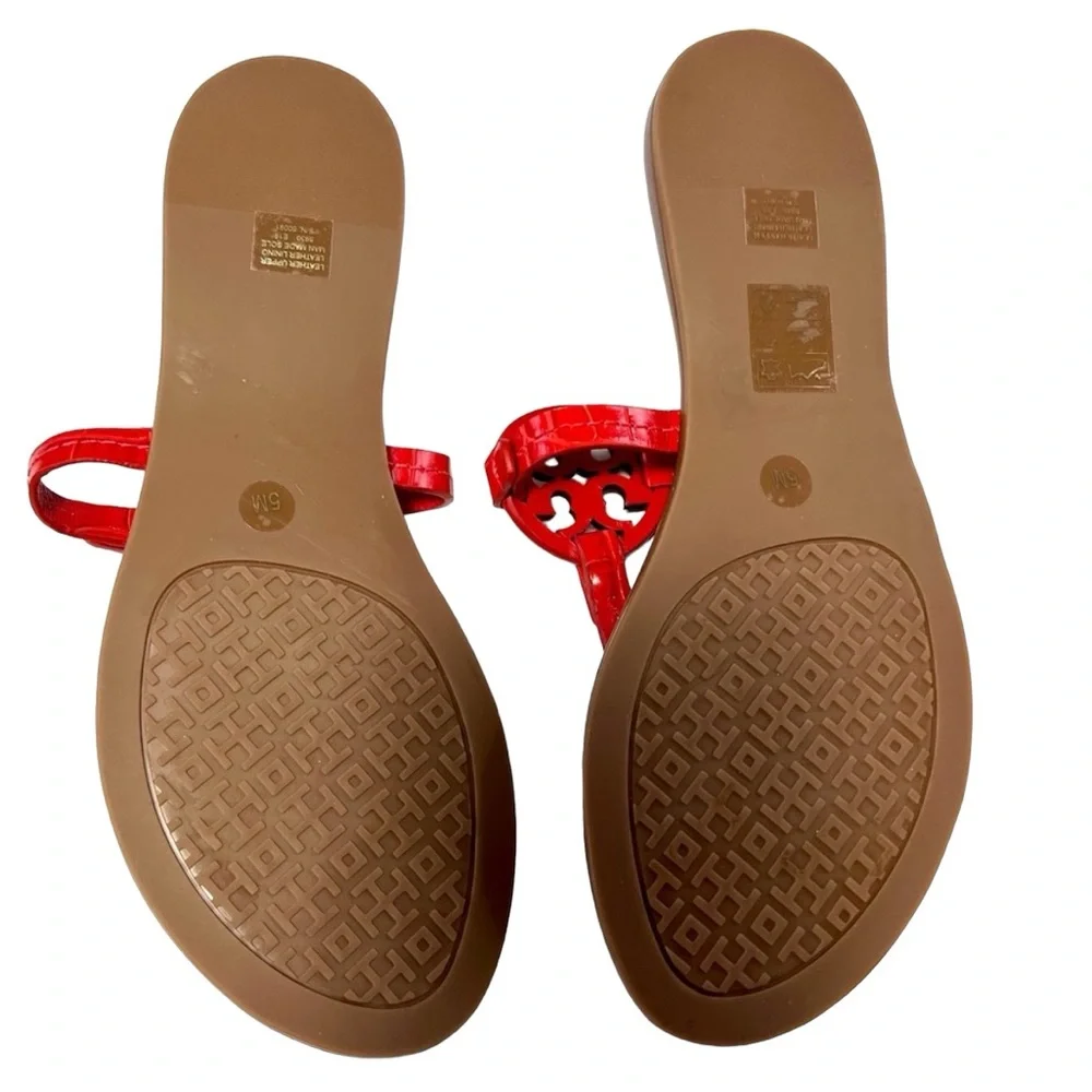Tory Burch Mini Miller Gabriel Croc Embossed Red Leather Sandals Size 5 Boho